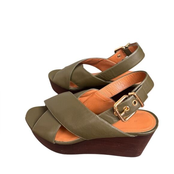 Marni Green Leather Crisscross Wedges Platform With Buckle Sandal Size 39 - Picture 8 of 16
